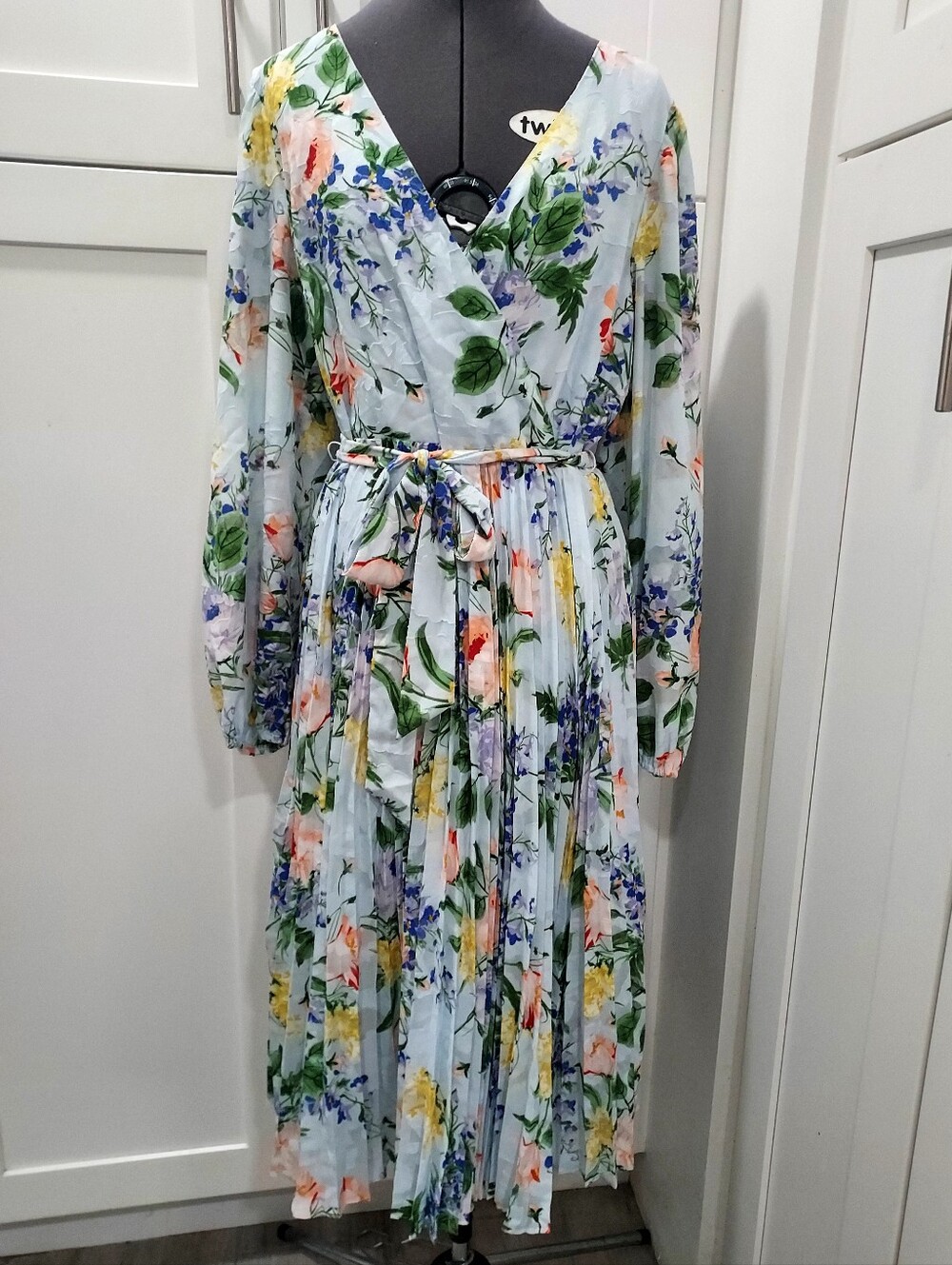 Kensie Pastel Floral Wrap Maxi Dress in Light Blue